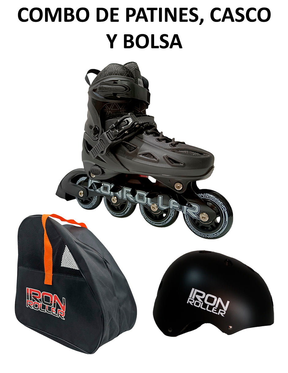 Combo De Patines Ajustables Casco Y Bolsa Speed Black