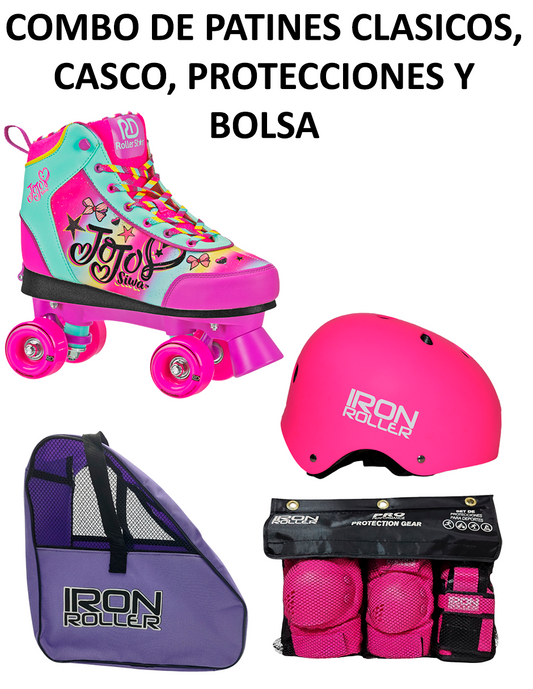 Combo De Patines Clásicos, Casco, Protecciones Y Bolsa