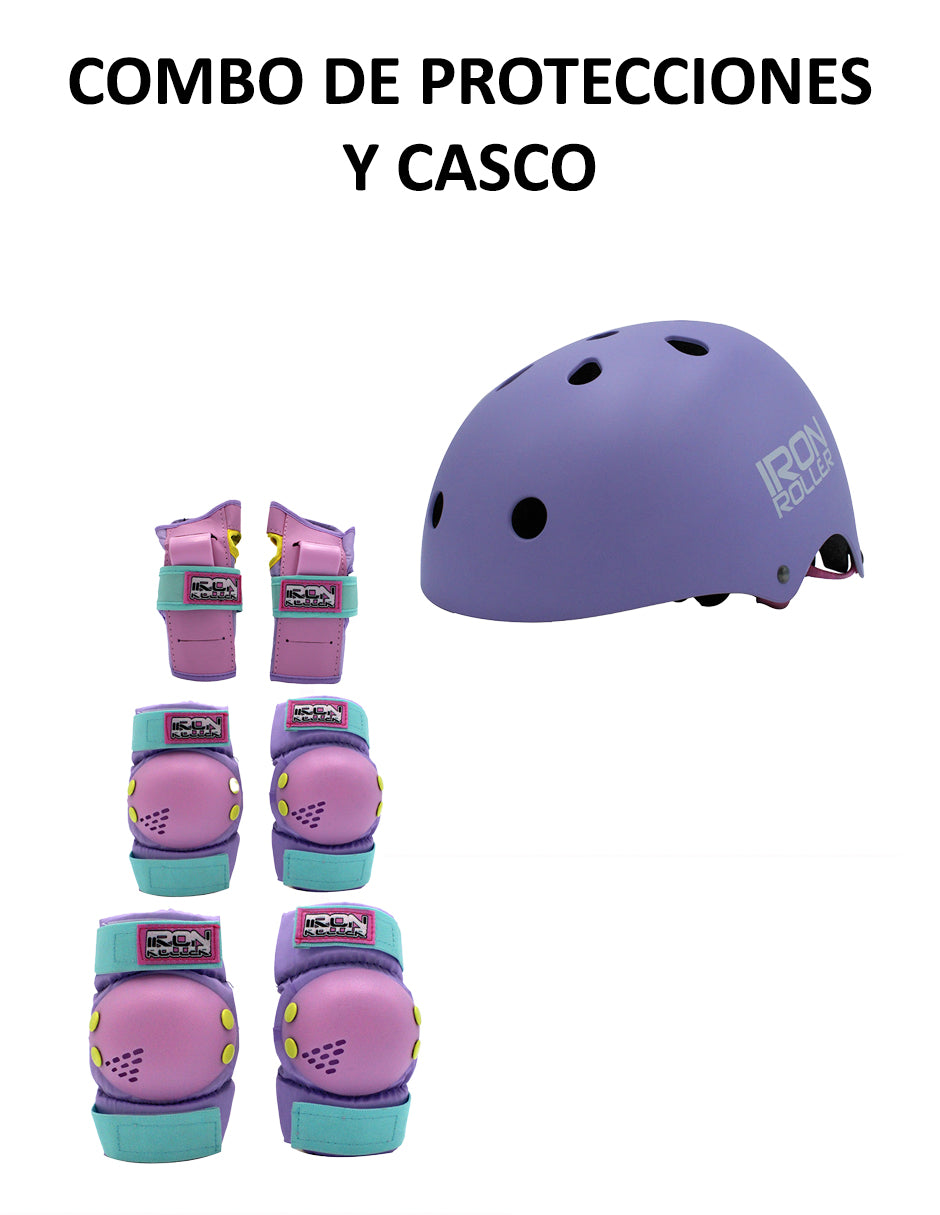 Combo De Protecciones Y Casco Infantiles Ir Rainbow