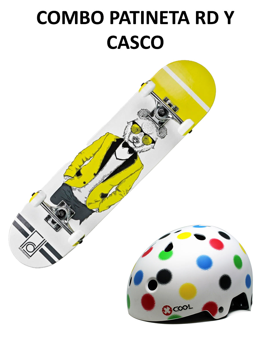 Combo Patineta Rd Mr Bear Y Casco Dots