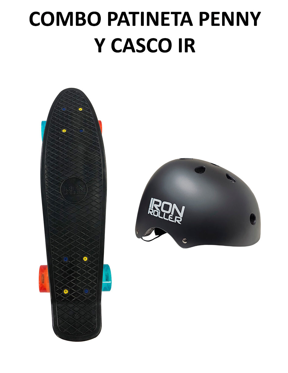Combo Patineta Penny Negra Y Casco Ir