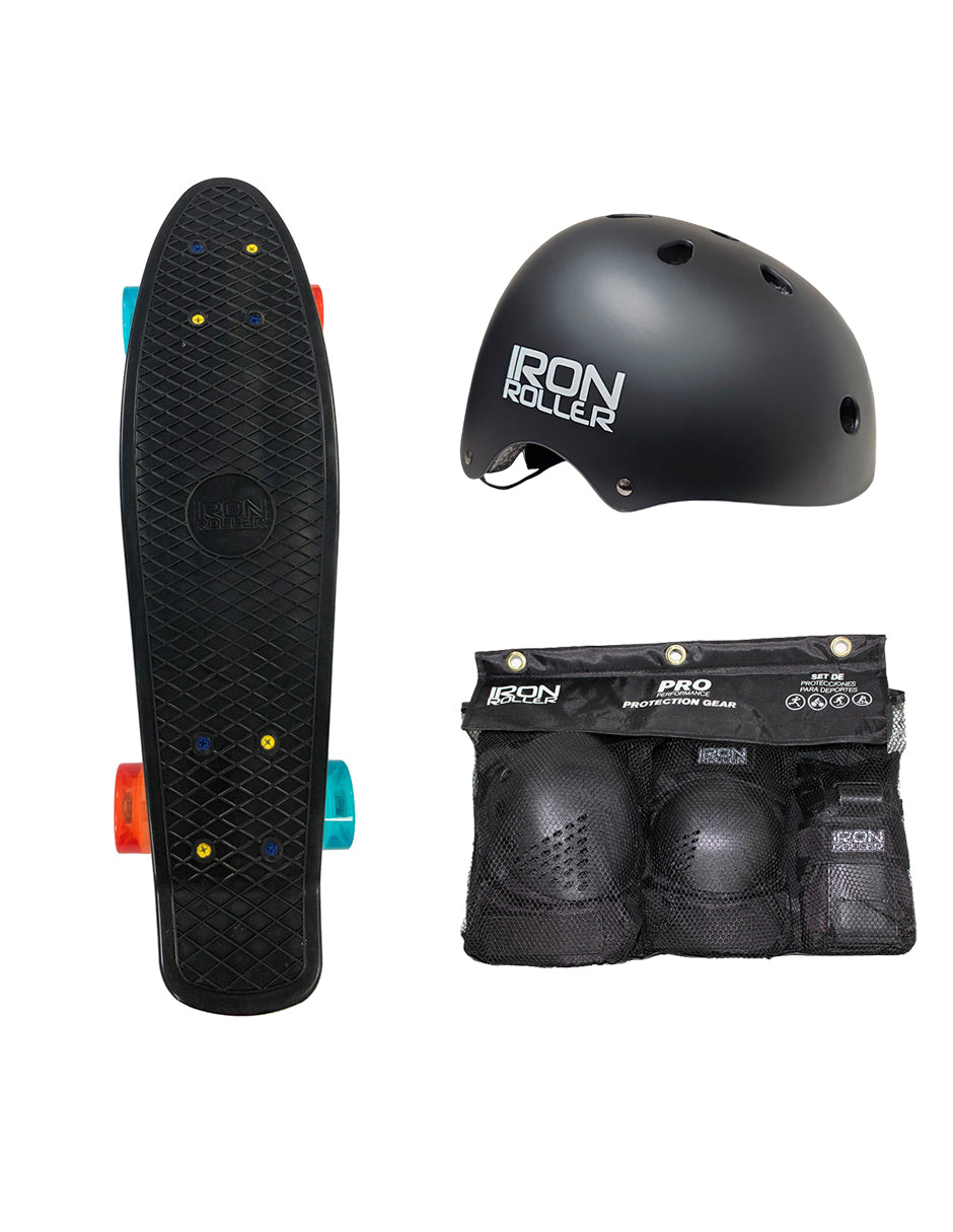 Combo De Patineta Penny Negra, Casco Y Protecciones