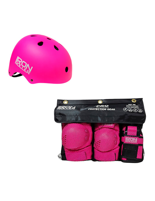 Combo Infantil De Casco Y Protecciones Ir Forza Rosa