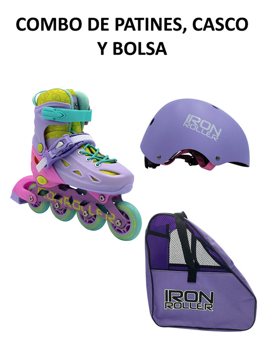 Combo De Patines Ajustables Con Casco Y Bolsa Speed Rainbow