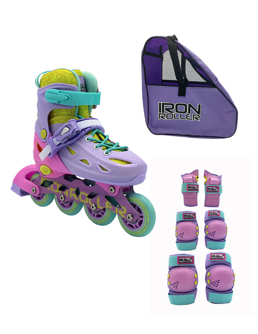 Combo Patines Ajustables Protecciones Y Bolsa Speed Rainbow