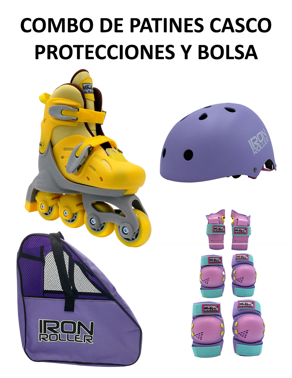 Combo De Patines Ajustables Casco Protecciones Y Bolsa Ir