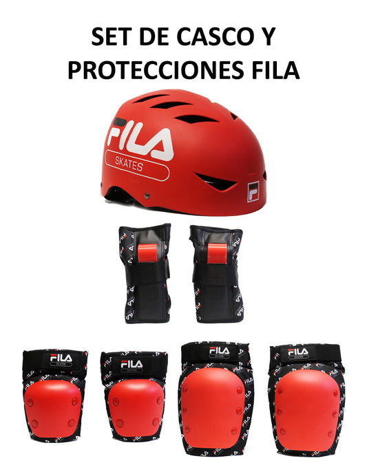 Combo De Casco Y Protecciones Fila Skate Rojo
