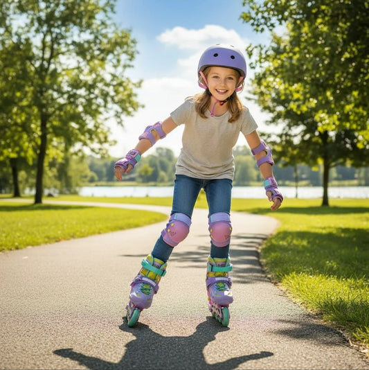 Combo Patines Ajustables Casco Protecciones Y Bolsa Rainbow