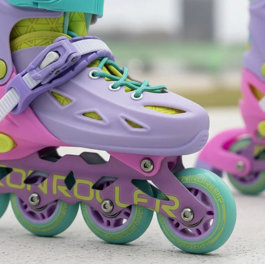 Combo Patines Ajustables Casco Protecciones Y Bolsa Rainbow