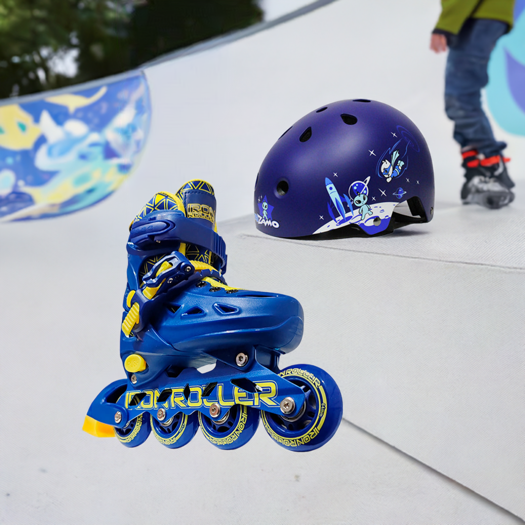 Combo De Patines Ajustables Y Casco Ir Speed Azul