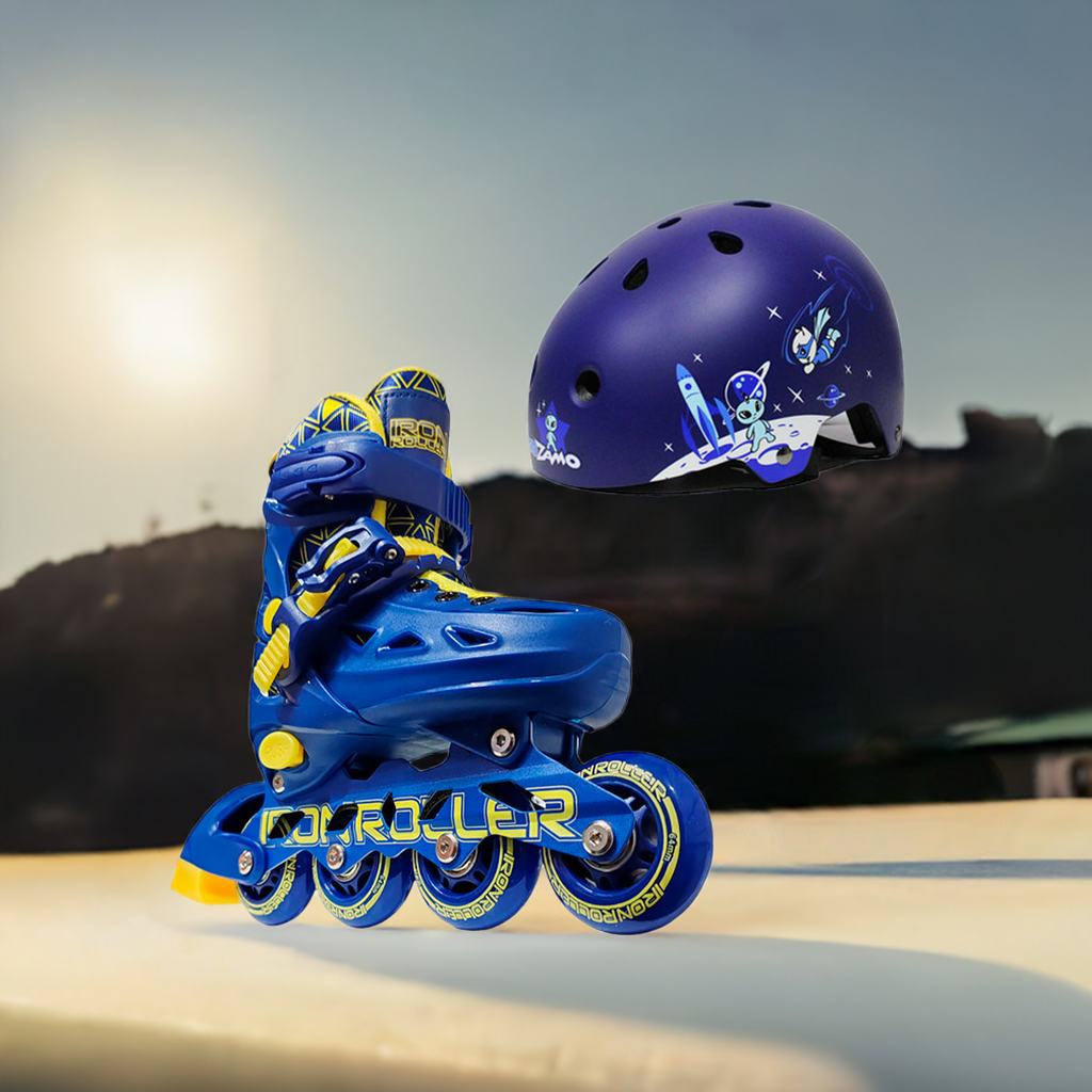 Combo De Patines Ajustables Y Casco Ir Speed Azul
