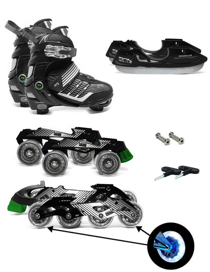 Patines 3 En 1 Ajustable Iron Roller Línea, Clásico Y Hielo