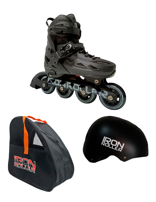 Combo De Patines Ajustables Casco Y Bolsa Speed Black