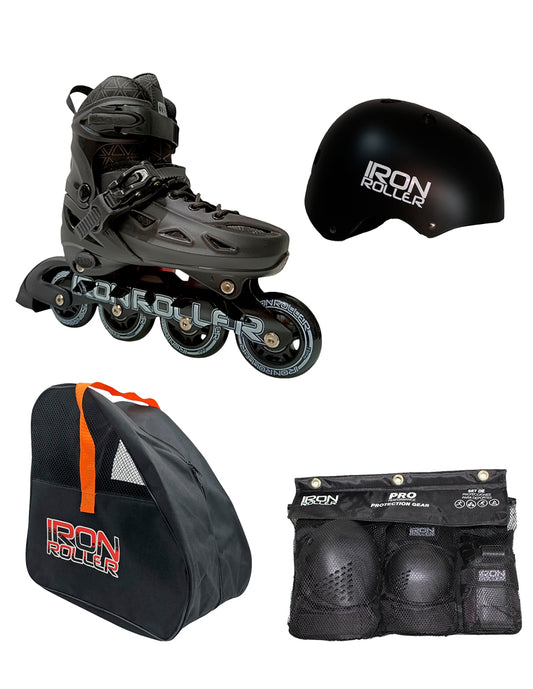Combo De Patines, Casco, Protecciones Y Bolsa Speed Black