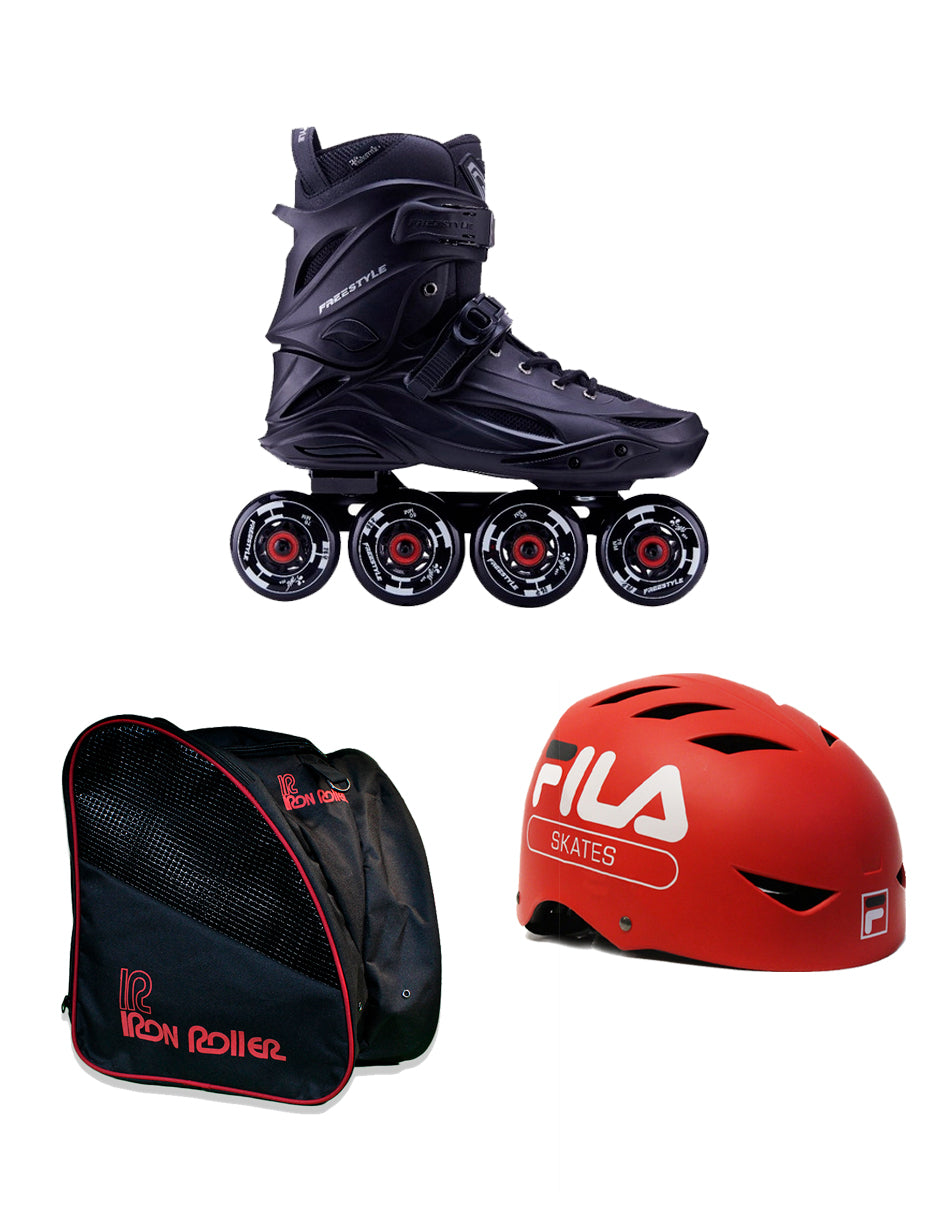 Combo De Patines Casco Y Mochila Negro
