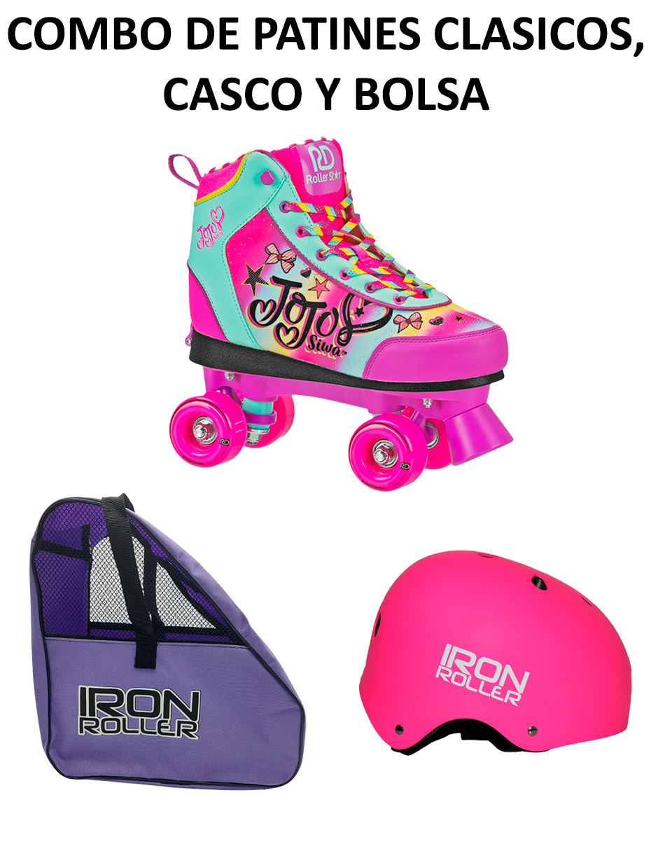 Combo De Patines Clásicos Ajustables, Casco Y Bolsa