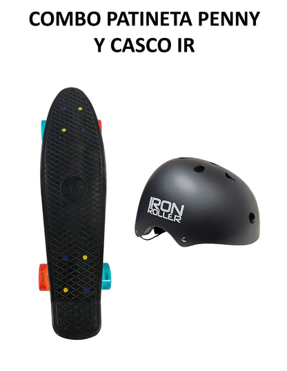 Combo Patineta Penny Negra Y Casco Ir