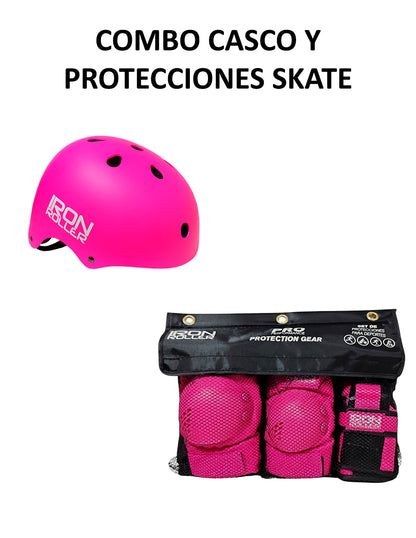 Combo Infantil De Casco Y Protecciones Ir Forza Rosa