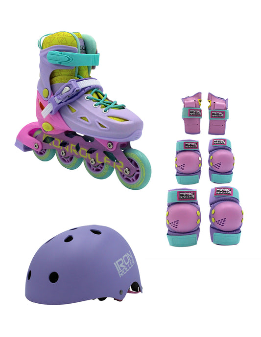 Combo De Patines Ajustables Speed Rainbow Casco Y Protecciones