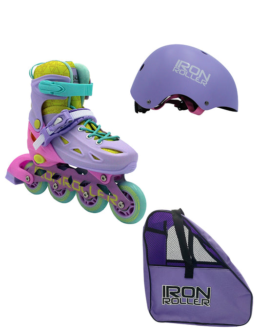 Combo De Patines Ajustables Con Casco Y Bolsa Speed Rainbow