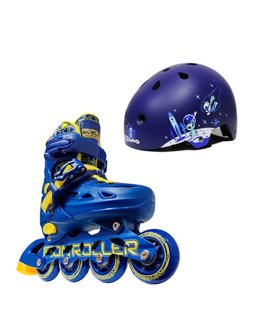 Combo De Patines Ajustables Y Casco Ir Speed Azul