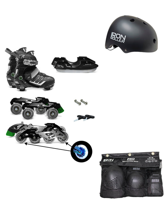 Combo De Patines 3 En 1 Ajustables, Casco Y Protecciones