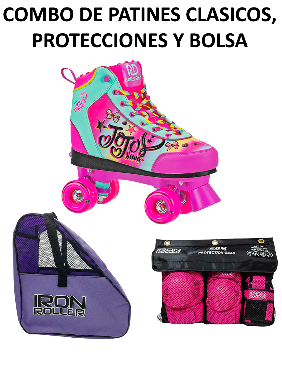 Combo De Patines Clasicos Ajustables, Protecciones Y Bolsa