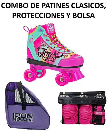 Combo De Patines Clasicos Ajustables, Protecciones Y Bolsa