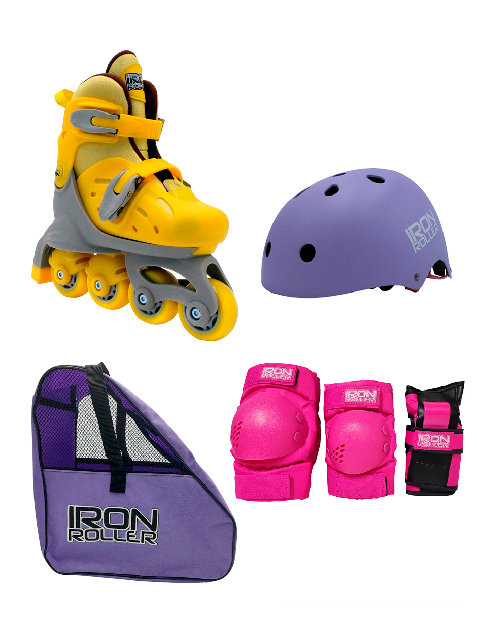 Combo De Patines Ajustables Casco Protecciones Y Bolsa Ir