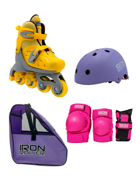 Combo De Patines Ajustables Casco Protecciones Y Bolsa Ir