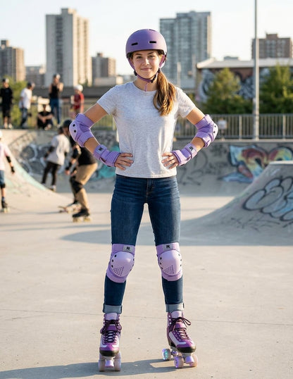 Kit Protección Patinaje Rodilleras Coderas Muñequeras Lila