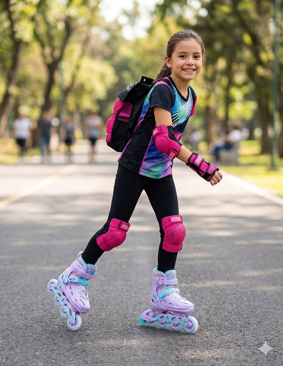 Combo De Patines Ajustables Speed Lila Y Protecciones Ir