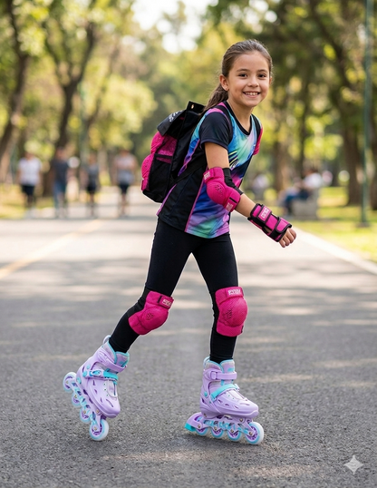 Combo De Patines Ajustables Speed Lila Y Protecciones Ir