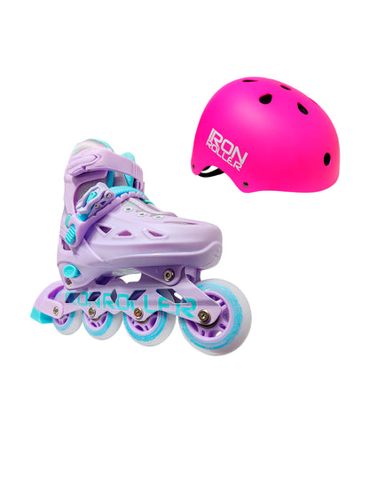 Combo De Patines Ajustables Speed Lila Y Casco Ir