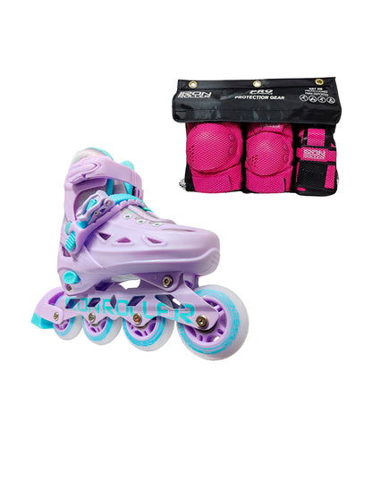 Combo De Patines Ajustables Speed Lila Y Protecciones Ir