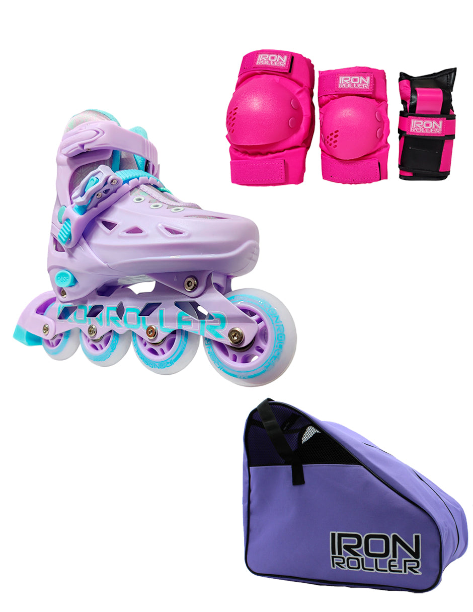 Combo De Patines Ajustables Speed Protecciones Y Bolsa Ir