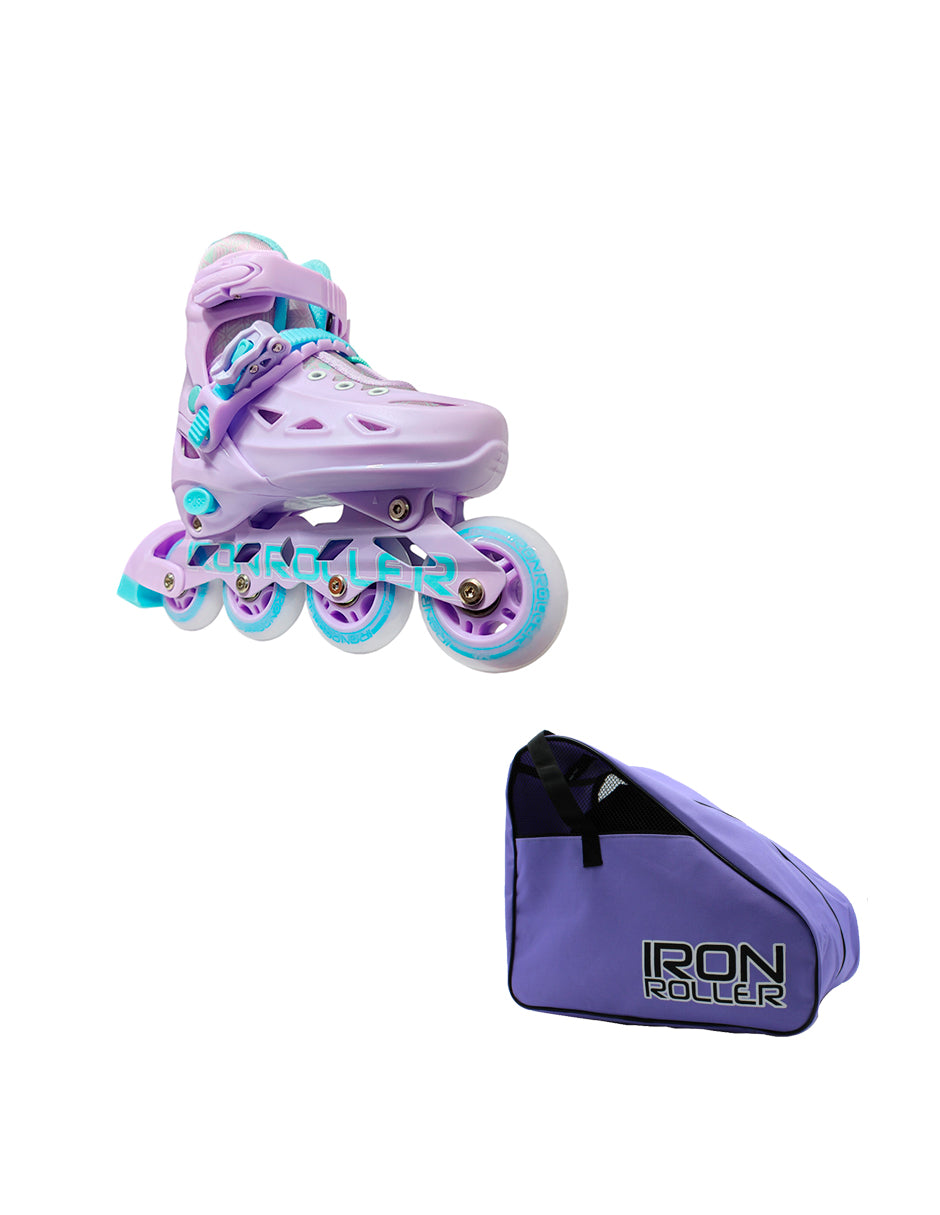 Combo De Patines Ajustables Speed Lila Y Bolsa De Carga Ir