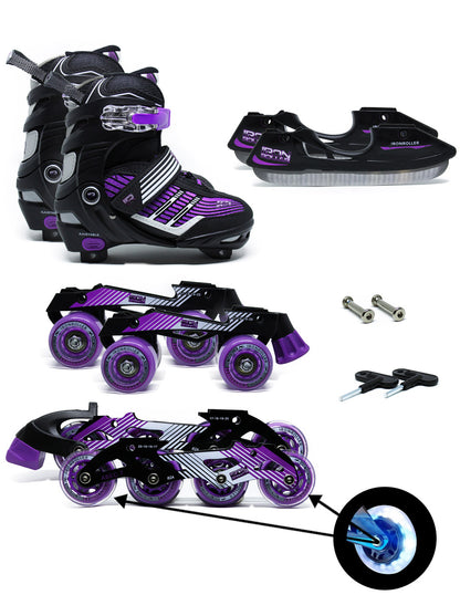 Patines 3 En 1 Ajustable Iron Roller Línea, Clásico Y Hielo