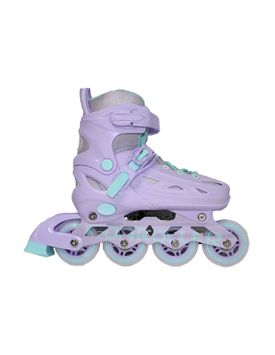 Combo De Patines Ajustables Y Casco Iron Roller Lila