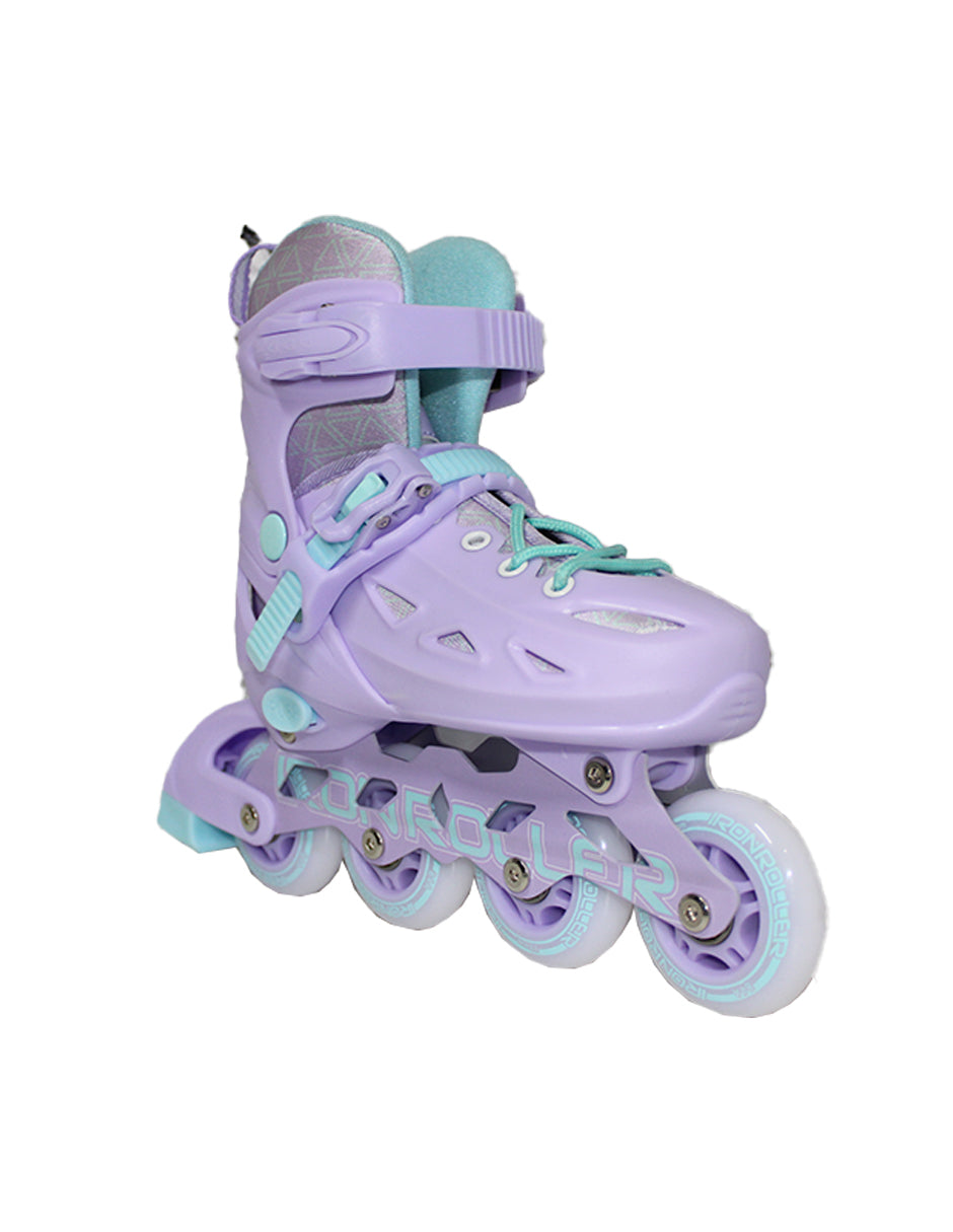 Combo De Patines Ajustables Y Casco Iron Roller Lila