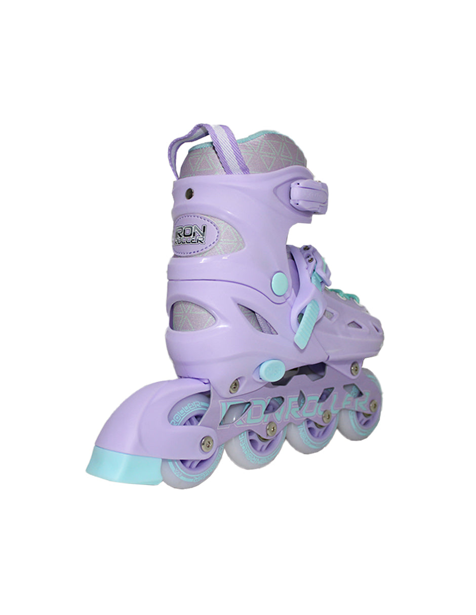 Combo De Patines Ajustables Y Casco Iron Roller Lila