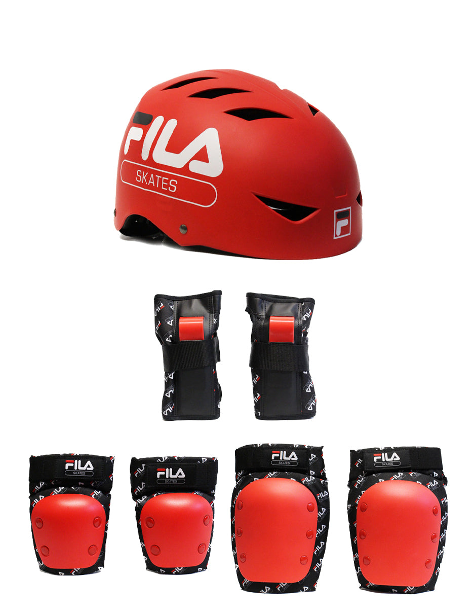 Combo De Casco Y Protecciones Fila Skate Rojo