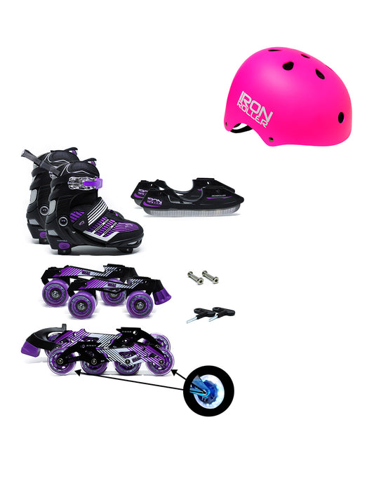 Combo De Patines 3 En 1 Ajustables Y Casco
