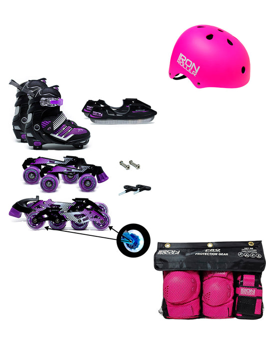 Combo De Patines 3 En 1 Ajustables, Casco Y Protecciones
