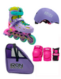 Combo Patines Ajustables Casco Protecciones Y Bolsa Rainbow
