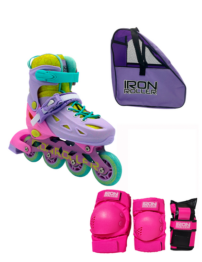Combo Patines Ajustables Protecciones Y Bolsa Speed Rainbow