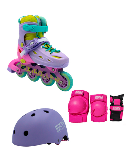 Combo De Patines Ajustables Speed Rainbow Casco Y Protecciones