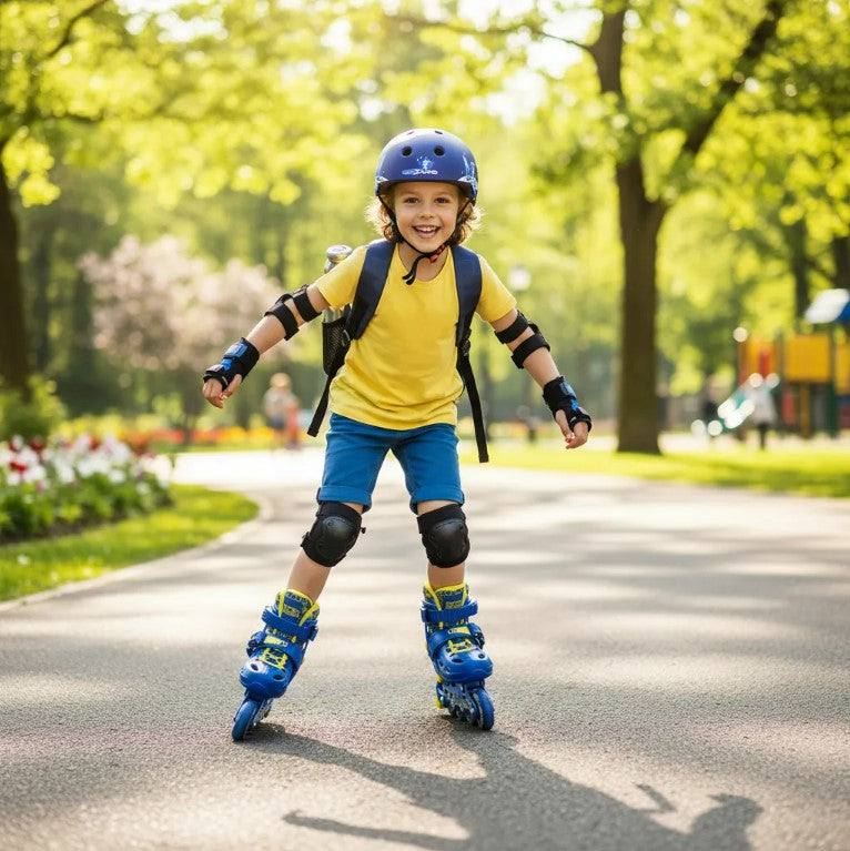 Combo De Patines Ajustables, Casco Y Protecciones Speed Azul