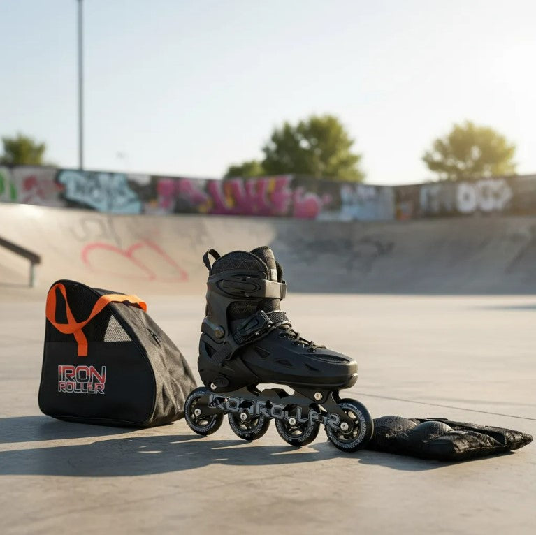 Combo De Patines Ajustables Protecciones Y Bolsa Speed Black