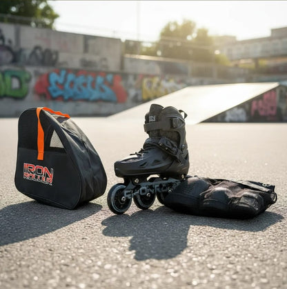 Combo De Patines Ajustables Protecciones Y Bolsa Speed Black